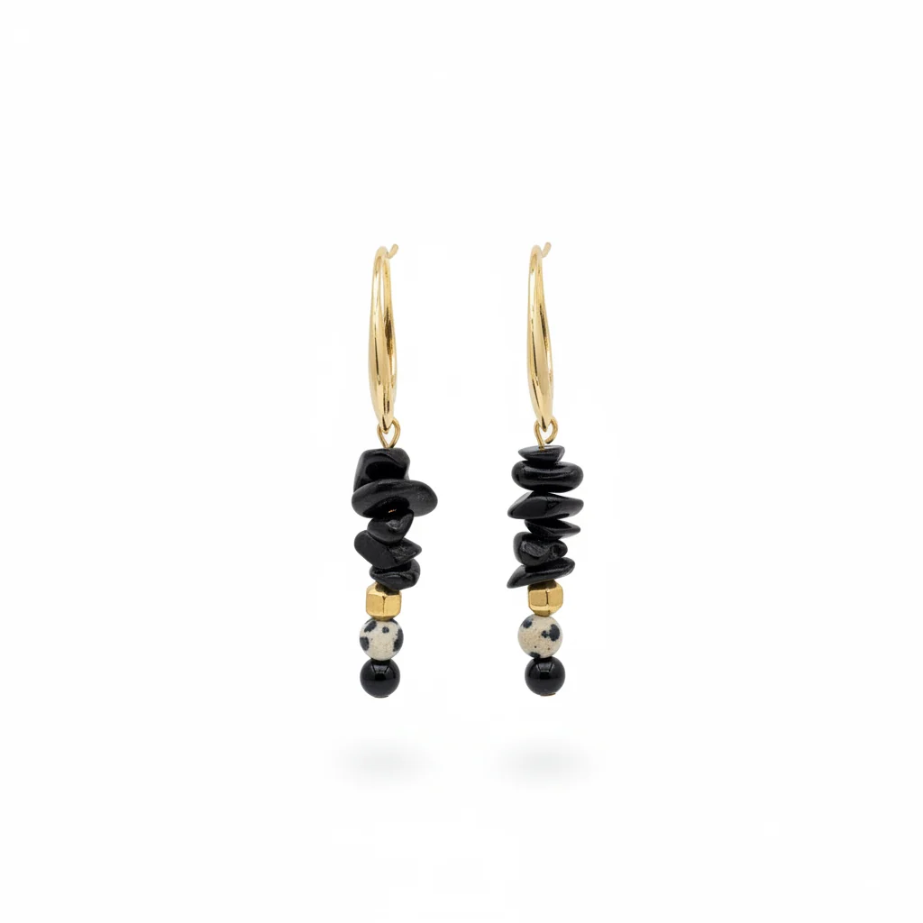 Gist Handcrafted Onyx & Dalmatian Jasper Drop Earrings Miloche York Womens Boutique