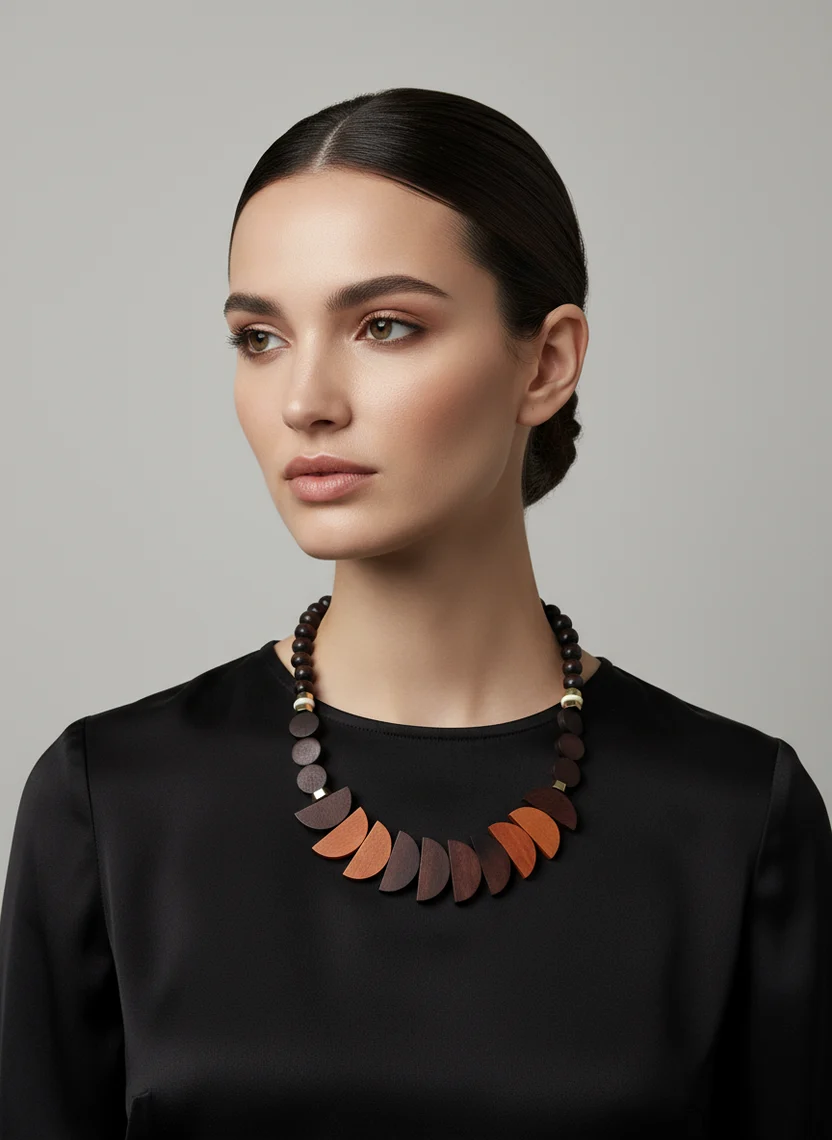 Gist Handcrafted Wood and gold Statement Necklace womens clothing miloche york