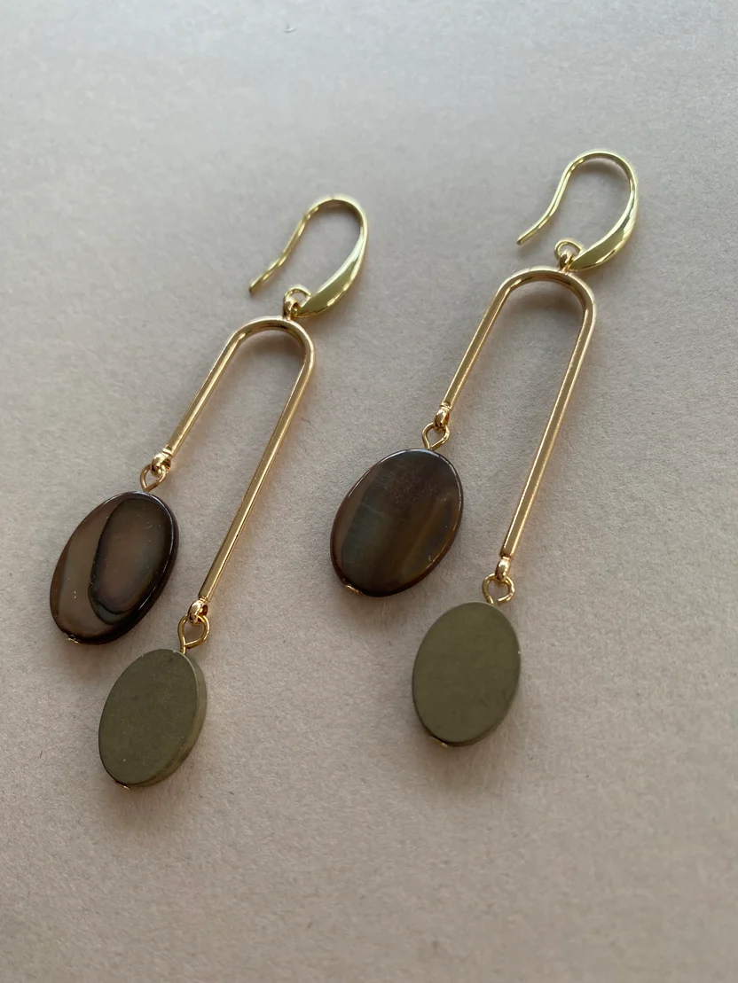 Gist Shell and Hematite Statement Earrings womens clothing miloche york