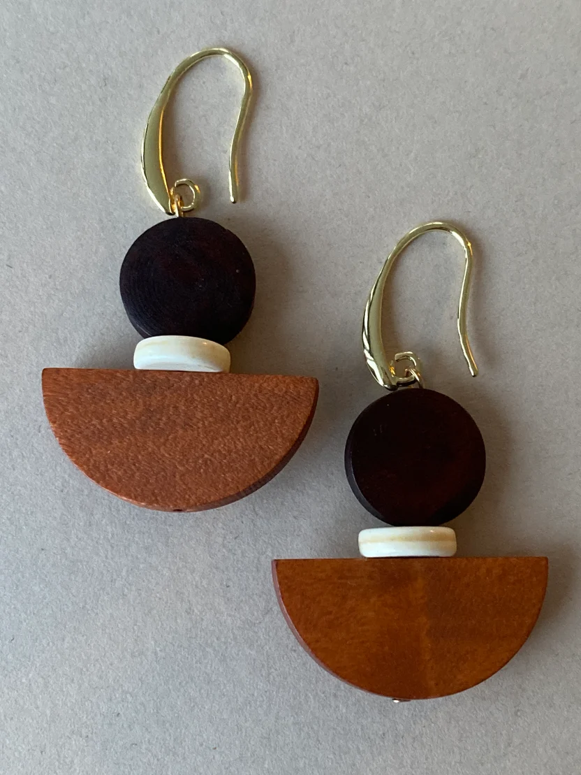 Gist Handcrafted Wood and gold Statement earrings womens clothing miloche york