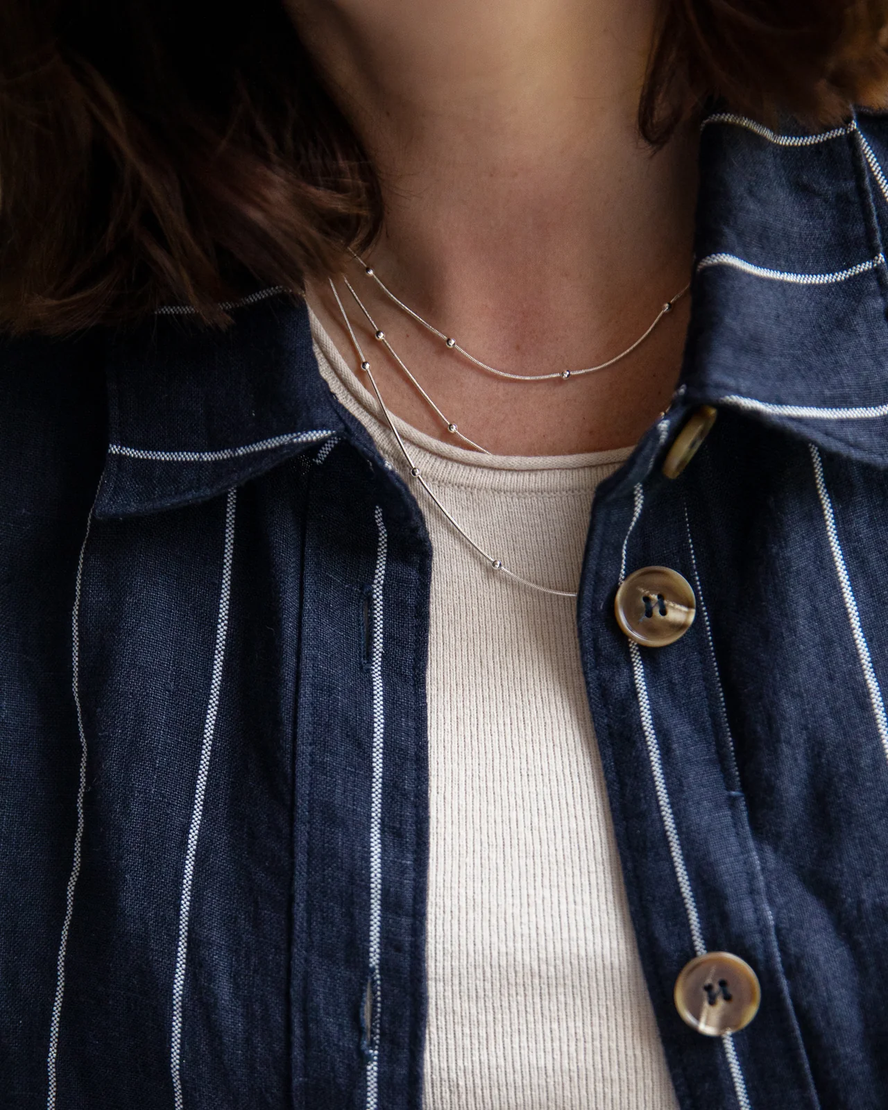 Multi Ball Layered Silver Necklace womens clothing chalk miloche york